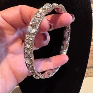 Textured Silver Bangle Bracelet with Rhinestones - NWOT